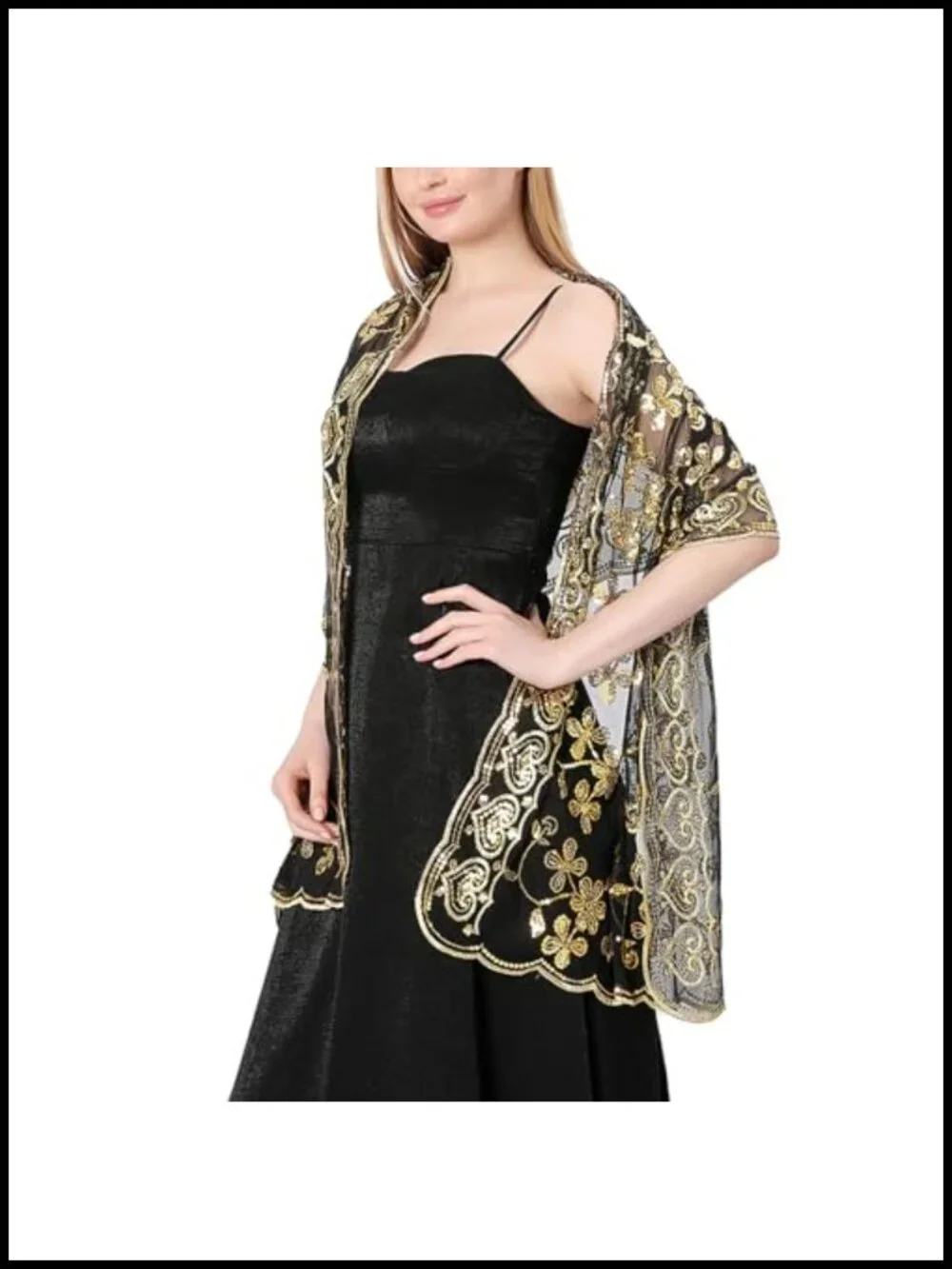 Sequin Floral Sheer Mesh Shawl Wrap for Evening Dresses Wedding Party